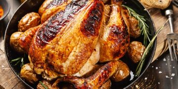 Frango assado no forno com batata assada