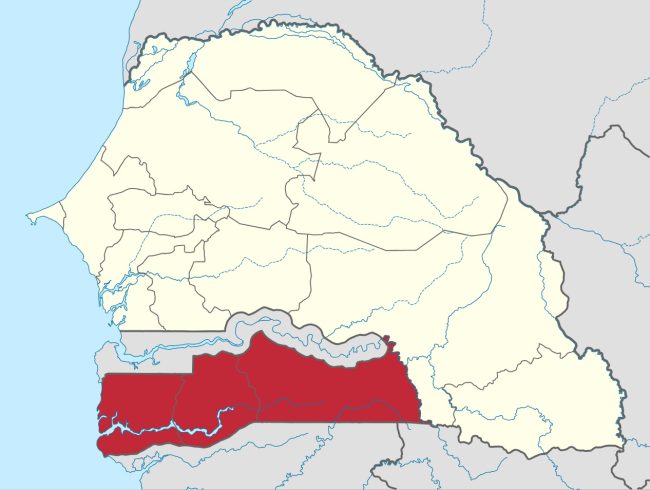 Mapa de Casamansa (a vermelho)