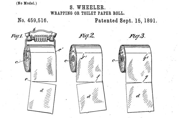 Patente para o papel higiénico moderno, de Seth Wheeler, remete a 1891.