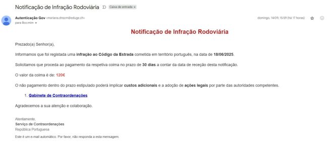 Fraudes por e-mail com falsas multas de trânsito: como reconhecer e evitar cair no engano Email fraudulento