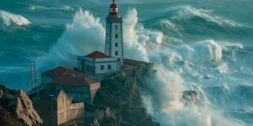 Mar agitado e céu nublado na costa portuguesa