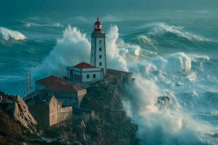 Mar agitado e céu nublado na costa portuguesa