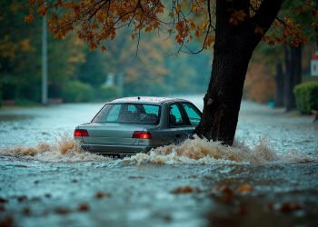 chuva intensa e mar revolto na costa portuguesa durante tempestade com céu escuro