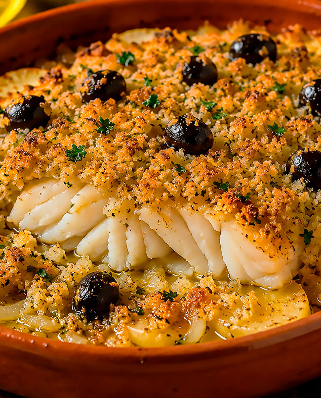 Bacalhau com broa no forno