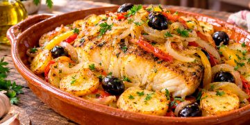 Bacalhau à Minhota: receita tradicional com batata, pimento e vinho verde