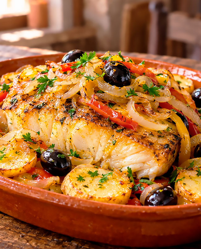 Bacalhau à Minhota: receita tradicional com batata, pimento e vinho verde Bacalhau à Minhota