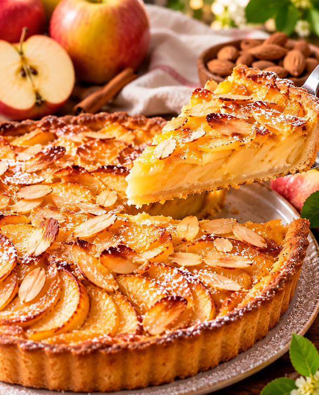 Tarte de Maçã e Amêndoa: receita fácil, cremosa e crocante Tarte de Maçã e Amêndoa