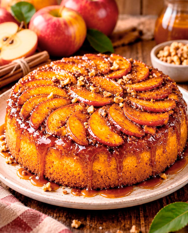 Bolo de Maçã caramelizado: húmido, fofinho e perfumado com canela Bolo de Maçã caramelizado