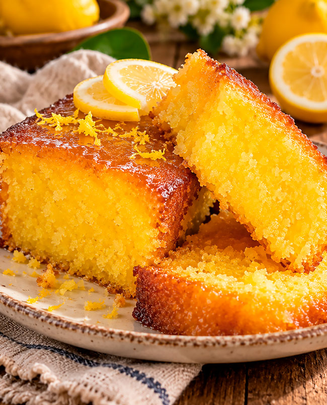 Bolo de iogurte e limão húmido e fofo