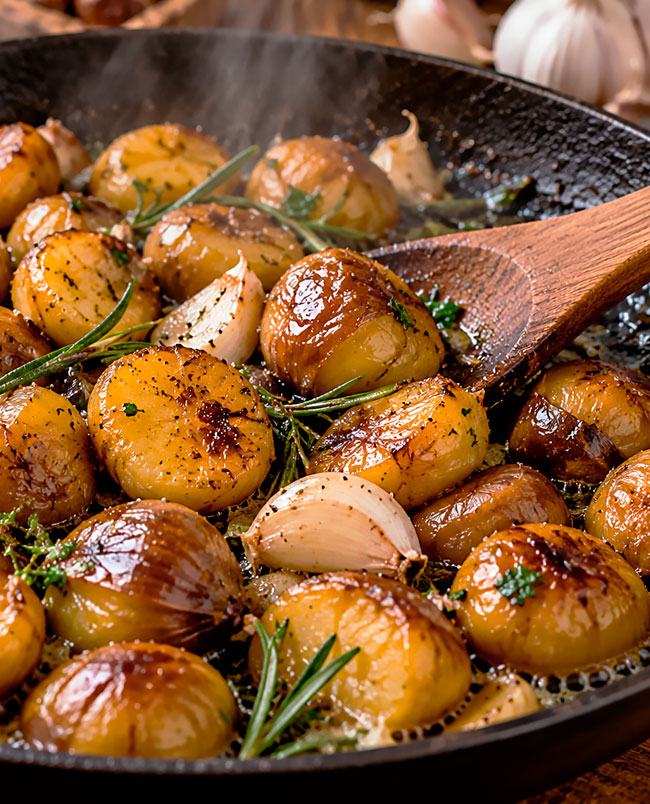 Castanhas fritas com manteiga e alho