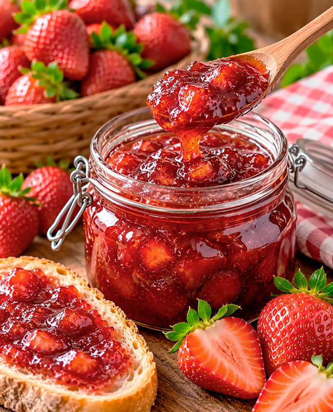Doce de morango caseiro: receita tradicional com pedaços de fruta Doce de morango caseiro
