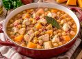 Frango guisado com grão-de-bico