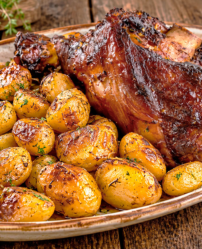 Pernil assado no forno à portuguesa: carne tenra e suculenta Pernil assado no forno à portuguesa