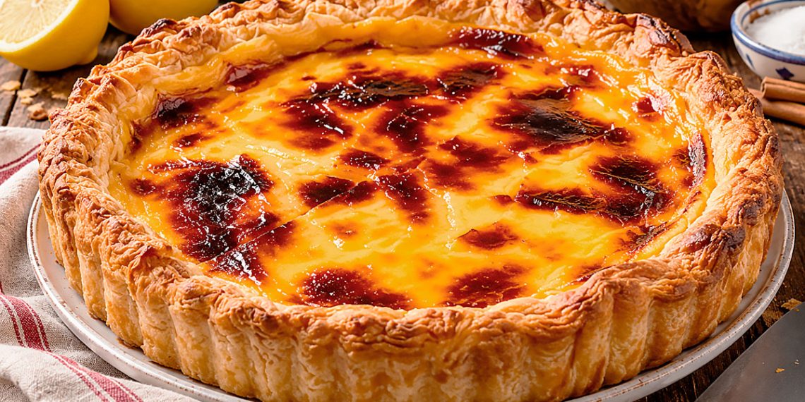 Tarte de pastel de nata: cremosa por dentro e dourada por cima