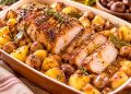 Lombo de porco no forno com castanhas e batatas